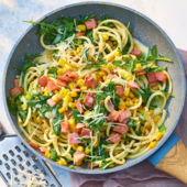 Creamy bacon and corn spaghetti