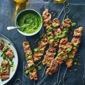 Super-quick-cook steak skewers with chimichurri