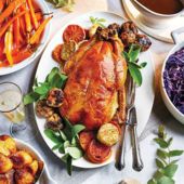 Maple-glazed duck with porcini and port