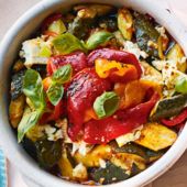 Courgette, sweet pepper and feta bake