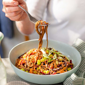 Rainbow slaw soba noodles