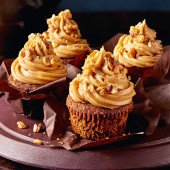 Coffee-soaked date and walnut muffins