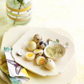 Quails’ eggs with homemade celery salt