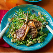 Lamb cutlets with cannellini beans and Parmesan dressing