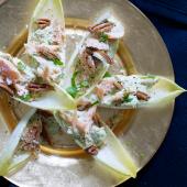 Chicory with hot-smoked fish and avocado with wasabi mayonnaise