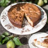 Gluten-free almond, pear, cardamom and chocolate cake