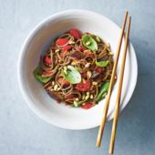 Basil, tomato and aubergine soba noodles