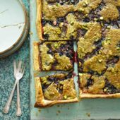 Blackcurrant and pistachio tart