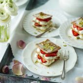 Rose and pistachio strawberry millefeuille