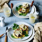 Stuffed mushrooms with goats’ cheese and creamy polenta