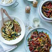 Pasta with Parma ham, agrodolce peppers and pangrattato