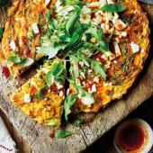 Harissa, basil and feta frittata