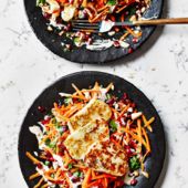 Cashew, carrot, pomegranate and halloumi salad