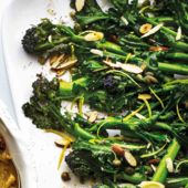 Purple sprouting broccoli with nutty butter 