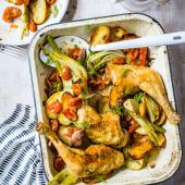 Italian chicken, fennel and garlic traybake