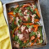Moroccan lamb and sweet potato traybake