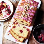 Cherry pound cake with compote