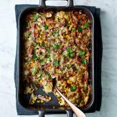 Ham, sweetcorn and cheese bread pudding