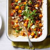Roasted aubergine, squash & feta grain bake 