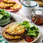 Sweetcorn, courgette and feta oven-baked fritters