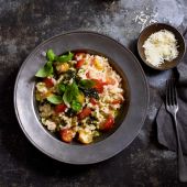 Tomato risotto with basil oil