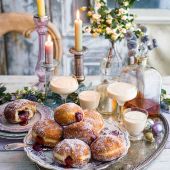 Damson doughnuts with hazelnut eggnog shots