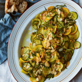 Slow-cooked courgettes with mint, chilli and almonds