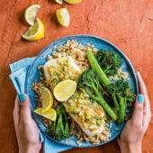 Miso butter cod with roasted broccoli