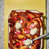 Rhubarb and custard bread and butter pudding