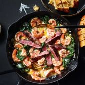Surf and turf skillet with garlic dippers