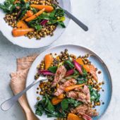 Rosemary lamb with mustardy lentils