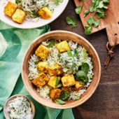 Turmeric tofu with zingy lime rice