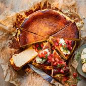 Burnt Basque cheesecake with strawberries and basil cream