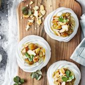 Mini pavlovas with gooseberry compote