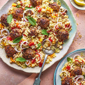 Herby meatballs and giant couscous