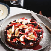 Upside-down blackberry and apple crumble