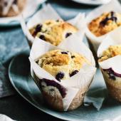 Blueberry, lemon and olive oil muffins
