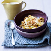 Toffee-apple crumble with whisky custard