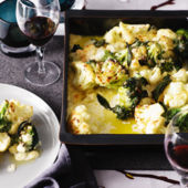 Cauliflower and broccoli gratin with sage