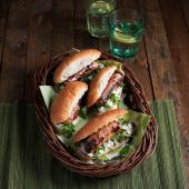 Goats' cheese and caramelised red onion hot dogs