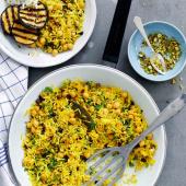 One-pot pilau with griddled aubergine