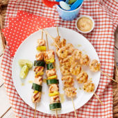 Summer skewers with a sweet chilli dip