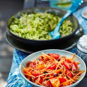 Tomato and carrot salad with pine nuts and raisins