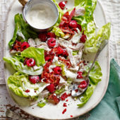 Chicken and pancetta salad with raspberries and mustard dressing