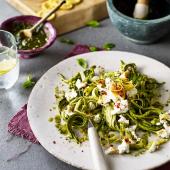 Courgetti with pistachio, green herbs and ricotta