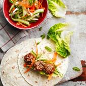 Sticky hoisin turkey meatball wraps