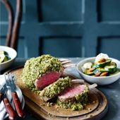 Rack of lamb with herb crust and lemon ricotta courgettes