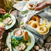 Horseradish and dill doughnuts with whipped smoked trout butter