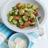 Summer gnocchi with avocado pesto and tomatoes