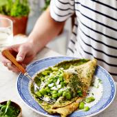 Herb omelette with feta and broad beans